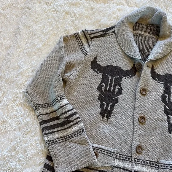 Western Bucking Bronc Rodeo Horse Cowichan Knit Traditional Button Front Sweater - Picture 3 of 10